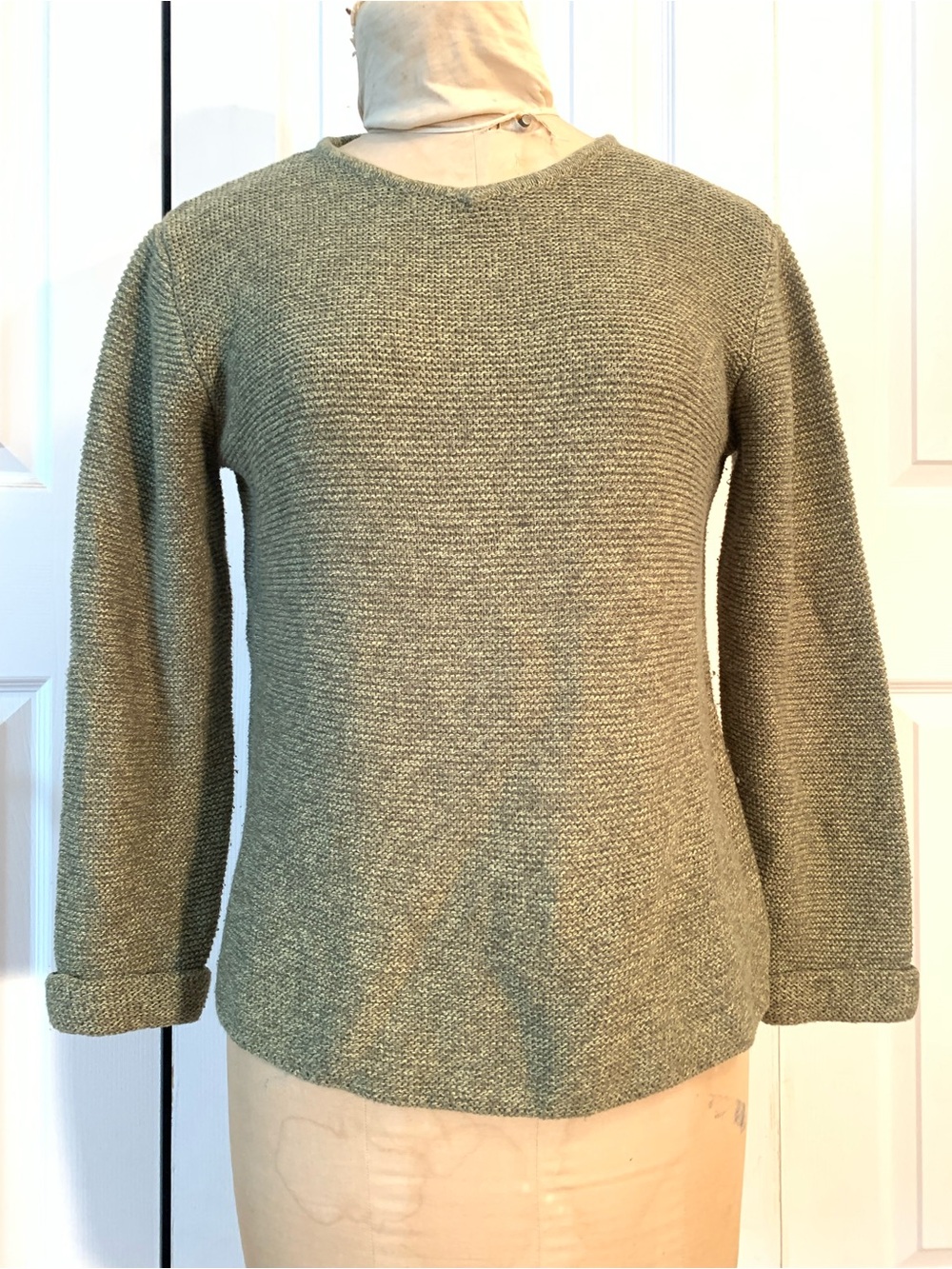 sahalie Olive Green Textured Knit Pullover Medium